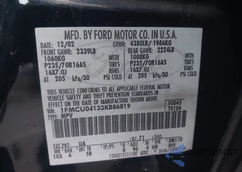 2003 Ford Escape Limited from USA, damaged, VIN 1FMCU04133KB86819
